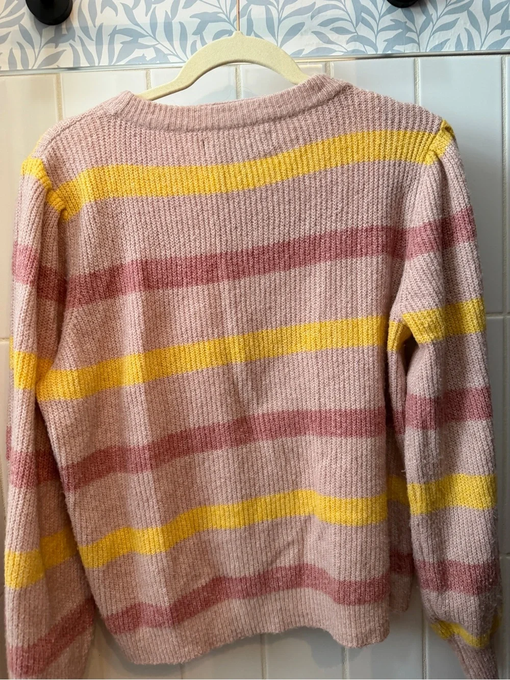 Vero Moda Pink and Yellow Striped Crewneck Sweater